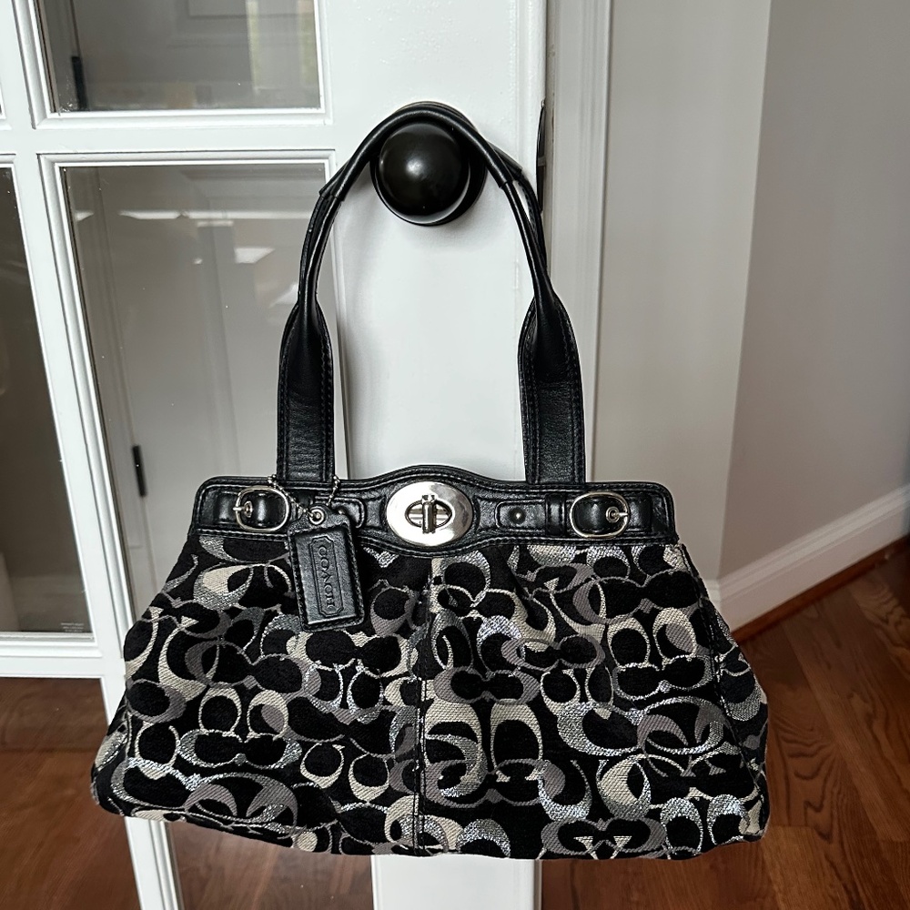Coach Black Optic Lurex Velvet Metallic Handbag EUC